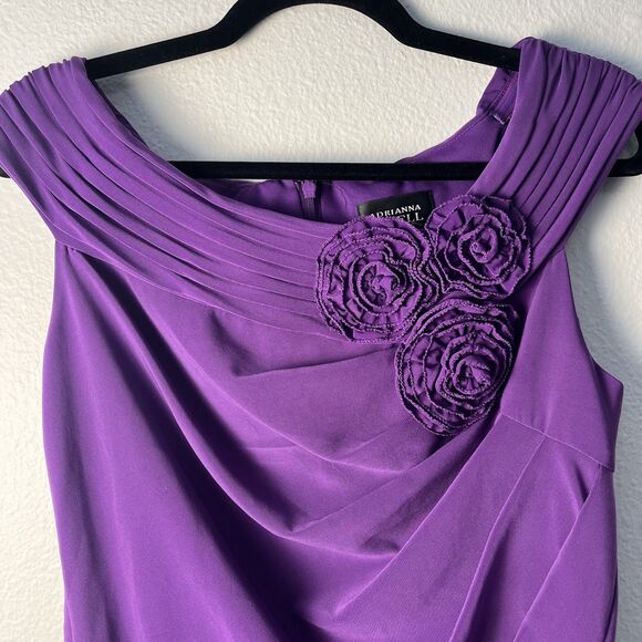 Adrianna Papell Dress Size10 Purple Ruched Side Floral Appliqué Off Shoulder - Picture 4 of 10